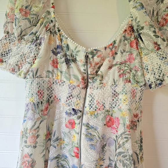 NWT Alice + Olivia Kristie Floral Print Broderie Anglaise Chiffon Mini D… - Picture 10 of 13